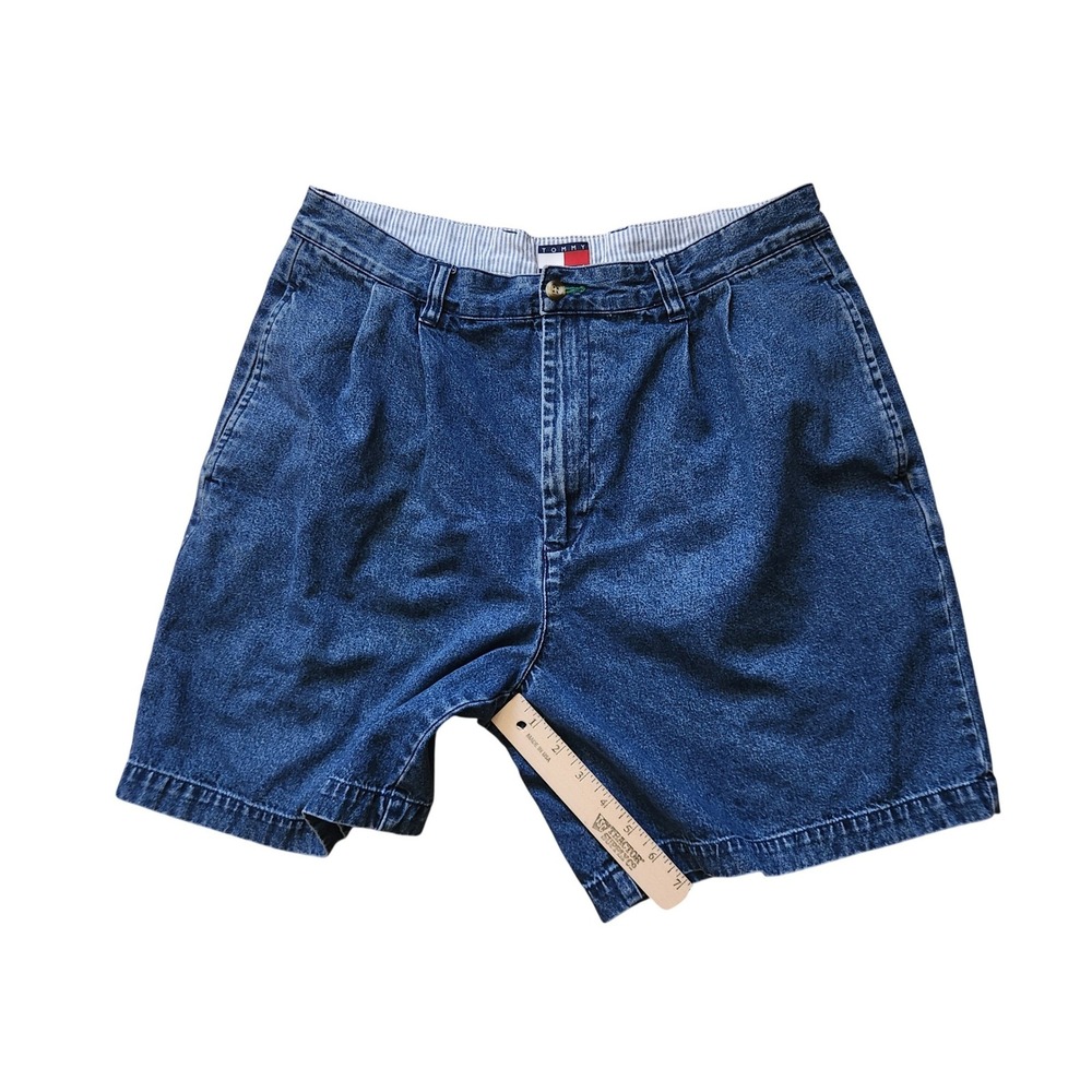 Tommy Hilfiger Vintage‎ Mens Pleated Denim Jorts Blue Mid Wash Size 34 Relaxed - Picture 5 of 8